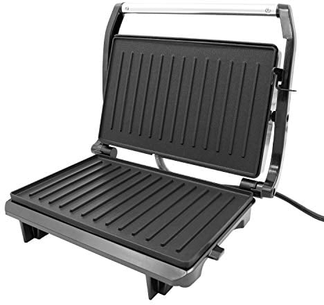 Quest 34340 Panini Press and Grill Sandwich Maker/Compact Stainless Steel Design/Non-Stick Hotplates/Cool Touch Floating Hinge Handle/Automatic Temperature Control