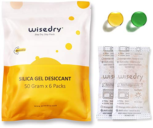 50 grammi x 6 confezioni Silice gel bustine sacchetti con Perle arancioni Indicatore di umidità Desiccant deumidificatore per per essiccatore d'aria assorbi umidità