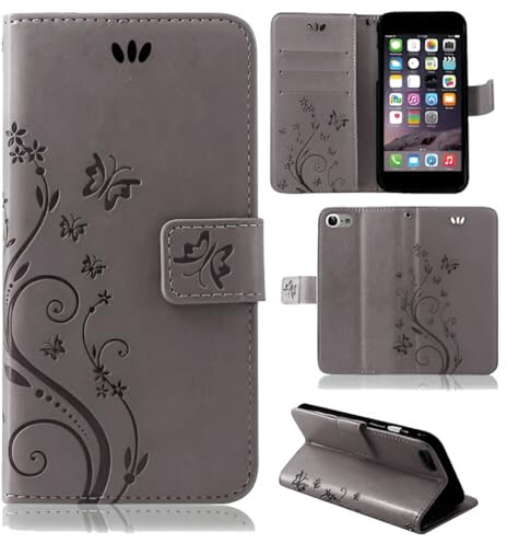 betterfon Hülle Kompatibel mit Apple iPhone 8 | Premium PU Leder Handyhülle Wallet Case für iPhone 8 | Schutzhülle Blumen Klapphülle Handyhülle | Grau