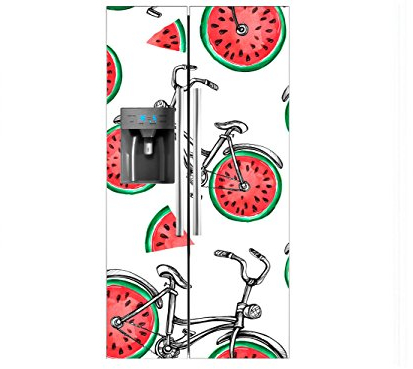 Vinilo Frigorífico Americano Bicicletas Ruedas Sandias | 91X179cm | Varias Medidas | Pegatinas de Nevera Económicas y Elegantes | Vinilo Nevera
