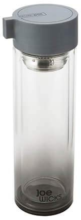 Joe Wicks - Hydration - 350 ml Water Bottle - Crystal Glass - Tea/Fruit Infuser - BPA Free - Dishwasher Safe - Hot/Cold - Grey