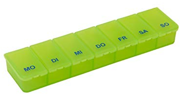 Pillendose Tablettendose Pillenbox 7 Tage, 7 Fächer (Transparent/Grün)