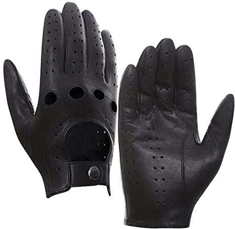 Harssidanzar Herren Leder Fahrhandschuhe Ziegenleder Ungefüttert,Schwarz,XL