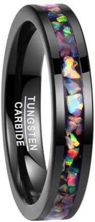 NUNCAD Ring Schwarz Damen 4mm Wolfram Eheringe Opalring für Frauen Größe 50.6(16.1)