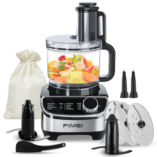 FIMEI 12-Cup Food Processor and Vegetable Chopper, 600W Electric Food Chopper for Slicing, Shredding, Chopping, Pureeing, Dough, Baby Food Maker, Large Feed Chute, Dishwasher Safe Bowl