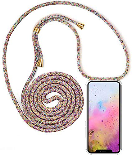 Funda con Cuerda para iPhone 12 Pro Max, Carcasa Transparente TPU Suave Silicona Cover Case Cubierta con Colgante Ajustable Collar Correa de Cuello Cadena Cordón/Funda Colgante movil con Cuerda