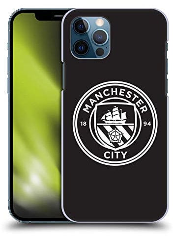 Head Case Designs Officially Licensed Manchester City Man City FC Black White Outline Badge Hard Back Case Compatible With Apple iPhone 12 / iPhone 12 Pro