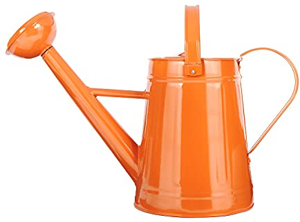 Tierra Garden Gießkanne aus Metall, für den Außenbereich, 3,8 Liter, verzinkter Stahl, mit Sprinklerkopf, Orange