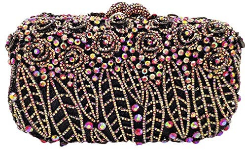 Boutique De FGG Deslumbrante bolso de mano de flores de cristal para mujer, bolsos de noche, bolsos y bolsos de fiesta de boda, Fucsia con iridiscente, Small