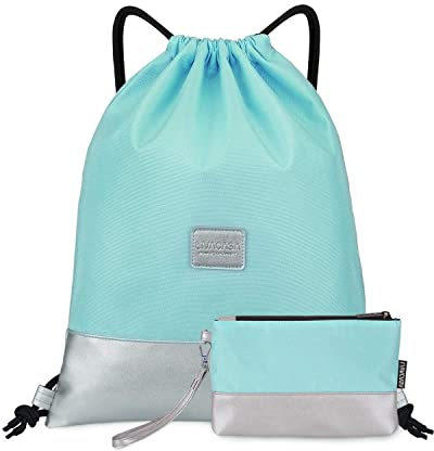 LIVACASA Turnbeutel mit Kordelzug und Innentasche mit Reißverschluss, Sport-Reisetasche, wasserabweisend, leichter Rucksack für Männer und Frauen
