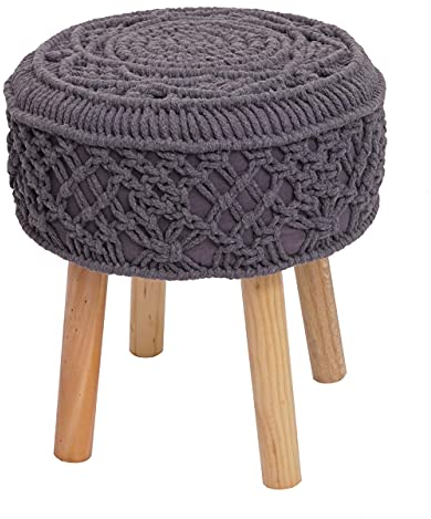 Mendler Sitzhocker HWC-J43, Strickhocker Hocker Fußhocker, 45x41cm rund Makramee/Strick Stoff/Textil - dunkelgrau
