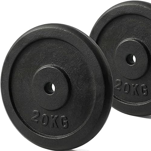 KK Cast iron Weight Plate Set For 1 Inch Barbell Bar Dumbbells Weight Disc Pair. 2 x 2.5kg, 5kg or 20kg Barbell Weight Plates. Dumbbell Plates for Home or Gym Training or Weightlifting. (2 X 20KG)