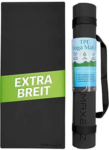 MAXEEZ Yogamatte XXL [30% breiter]- rutschfeste Fitnessmatte extra breit - große Gymnastikmatte für maximalen Komfort - Pilates Matte aus umweltfreundlichem biologisch abbaubarem TPE (schwarz)