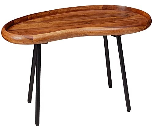möbelando Couchtisch WL5.670 71x42x40 cm Sheesham massiv Sofatisch Nierenform mit Metallbeinen | Wohnzimmertisch Massivholz | Kleiner Nierentisch Echtholz | Stubentisch Holz | Beistelltisch Modern