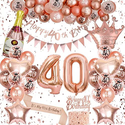 Rosegold Luftballons & Deko für 40. Geburtstag mit Happy Birthday Banner & Schärpe