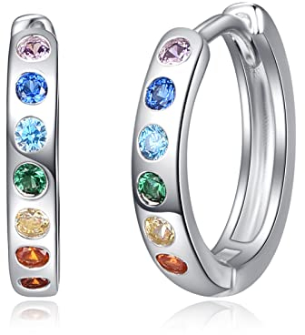 KINGWHYTE Chakra-Creolen, 925er-Sterlingsilber, kleine Huggie-Ohrringe, Chakra-Heilung, Yoga-Geschenk für Frauen(Silber)