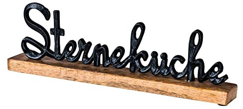 levandeo Sterneküche Schriftzug L40cm Metall Schwarz Mango Holz Deko Aufsteller Tischdeko Küche Küchendeko Buchstaben Geschenk