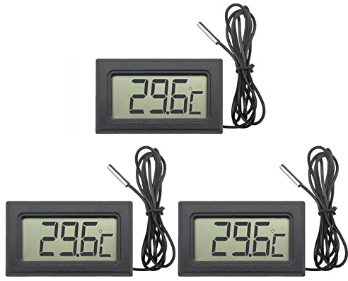 VOKTTA Digitales LCD-Thermometer -50 °C ~ +110 °C Temperaturmonitor mit 1 m NTC-Sonde für Kühlschrank, Gefrierschrank, Kühlschrank, Aquarium, 3 Stück
