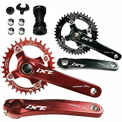 Ykpoo IXF Aluminium MTB Rennrad Kurbelset Tretlager BB 170 mm BCD 104 mm 32T/34T/36T/38T Kettenblatt + Kurbel + BB (34T, schwarz)
