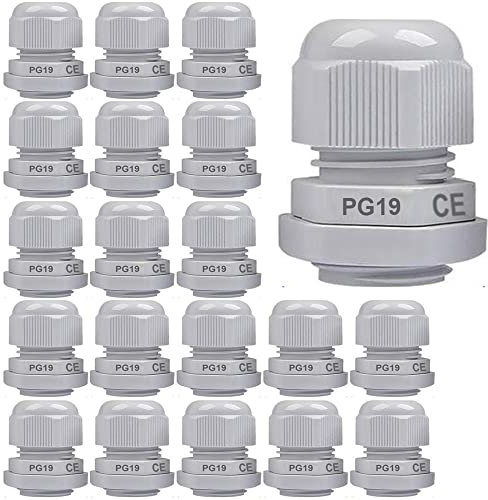 Gebildet 20Stück Kabelverschraubung, PG19 Kunststoff Wasserdicht Verstellbar 12–16mm IP68 Kabelverschraubung mit Gummidichtungen, M24 * 1.5 Kabelverbinder, Kabelschutz (Weiß)