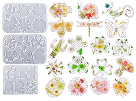 Xidmold 3 Stücke Ostern Silikonformen Epoxidharz, Insekt Blüte Osterei Schlüsselbund Anhänger Gießform Harzform für Schmuck Anhänger, Harz Handwerk