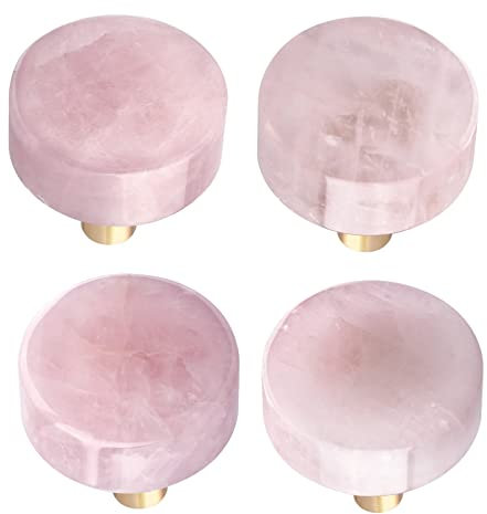 moonsix 4pcs Circle Crystal Stone Polished Drawer Knobs for Kitchen Handle Pull Cupboard Door Dresser Wardrobe Closet, Rose Quartz