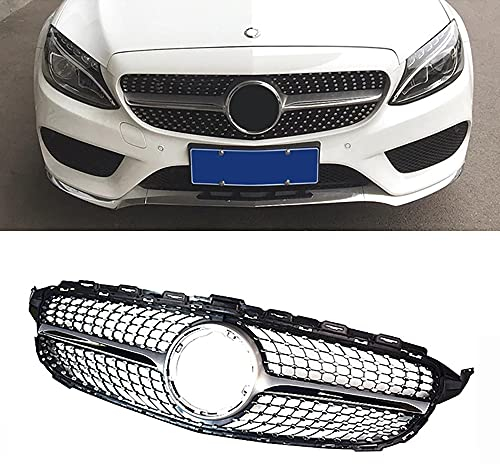 Dciustfhe Auto Front Nieren Kühlergrill Grill Stoßstangen, für Mercedes Benz C Class W205 C63 C450 C250 C180 C200 C220 2019 ABS Gitter Doppelsteg Mesh Hood Luftansauggitter Sport,SilverNoCamera19