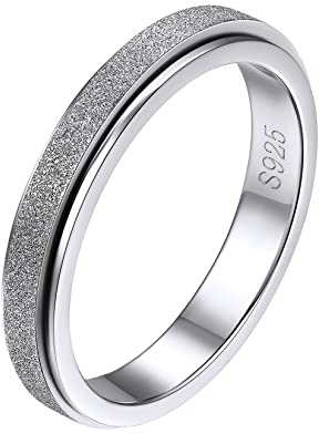 Silvora Damen Mädchen Ring 925 Sterling Silber Spinner Ring 3mm breit drehbarer Fidget Bandring Anti-Angst Schlichter Sandstrahl Fingerring Ringgröße 59.5(19) Geschenke für Geburtstag Weihnachten
