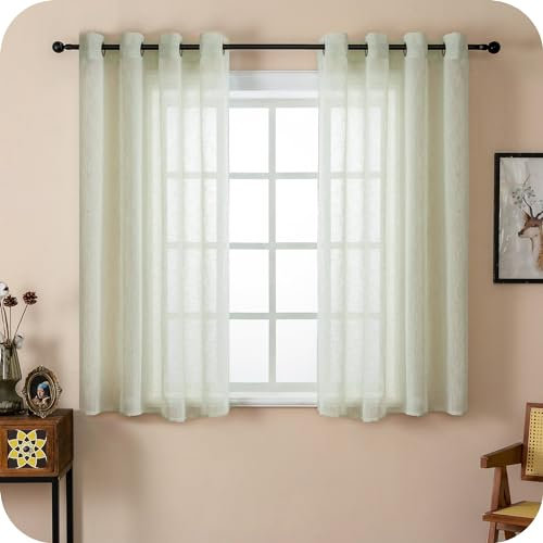 GIRASOLE HOME Coppia Tende Itaca Filtranti in Simil Lino 2 Pannelli con Occhielli (Verde Pastello, 140x150cm)