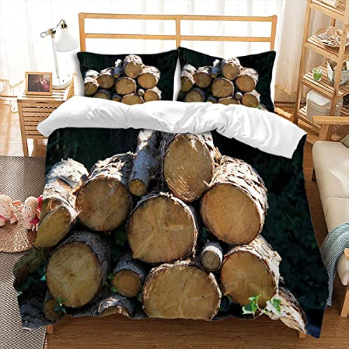 huitutu Bettwäsche Set 135x200cm 2 teiliges mit Reißverschluss Bettbezug Mikrofaser mit Kopfkissenbezug 3D Holz Muster Bettwäsche Komfortabel und knitterfreiund 1 Kissenbezug 80x80cm