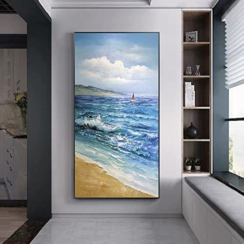 Cuadros Pintados A Mano Abstractos,Arte Moderno Pinturas Pintadas A Mano Sin Marco Pintura Al Óleo Olas Del Mar Imágenes De Arte Obra De Arte Texturizada Original Decoración De Pared Para Sala De