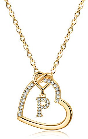TINGN Kette mit Buchstaben Kette Gold - Personalisierte Kette Gold Kette mit Buchstaben Kette Damen Herz Goldene Kette Mädchen Geschenke Goldkette Kette mit Buchstaben P Halskette Damen Gold Schmuck