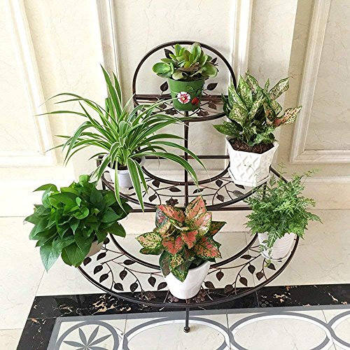 SWEGN Blumenregal, 84 x 94 cm, Balkon-Innenraum, Eisen-Blumenregal, mehrschichtige Leiter, zusammenklappbarer Blumenständer, Weiß Huajia (Farbe: Bronze)