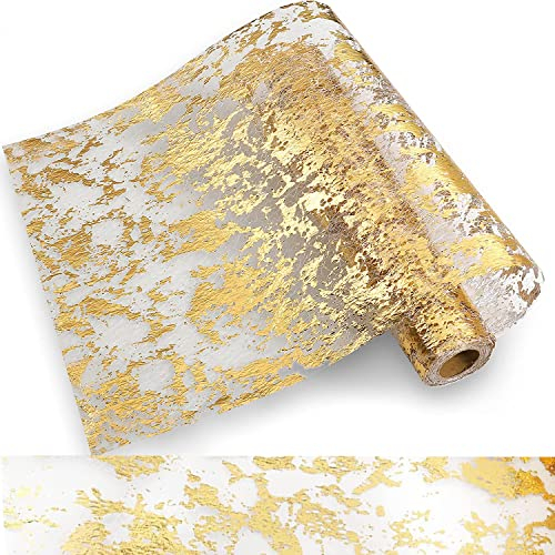 Tischläufer Gold,Metallic Glitzernde Dekoration mit Goldfolie Geeignet,Wiederverwendbar Tischband für Hochzeitsgeburtstagsfeiern oder Festival Neujahr Ostern(28cmx5m)