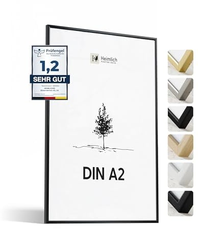 Heimlich® - Bilderrahmen - A2 42x59,4 cm, Aluminium, Schwarz - Mittlerer Posterrahmen - Nur zur Wandmontage