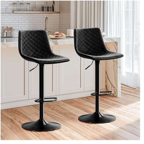 STOOLINK Tabouret de Bar Lot de 2 Chaise Bar avec Cuir Microfibre, Siège Bar Réglable pour Cuisine Tabourets Bar avec Repose-Pieds pour 150kg, Convient pour Salle à Manger, Bar-Noir