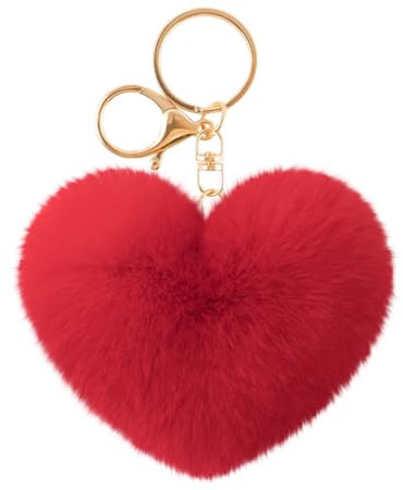 Porte-clés Pompon Coeur Mignon Porte-clés En Peluche Pompon Porte Clef Femme en Fourrure Pendentif Sac à Main Voiture Porte Clé Pompon Accessoire de Pendentif pour Filles Femmes