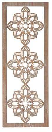 GTTSRTE Rustic Wood Floral Handmade Carved Boho Wall Decor Wooden Decorative Wall Panel Farmhouse Family WalL Hanging Art (Wood Whitewash)