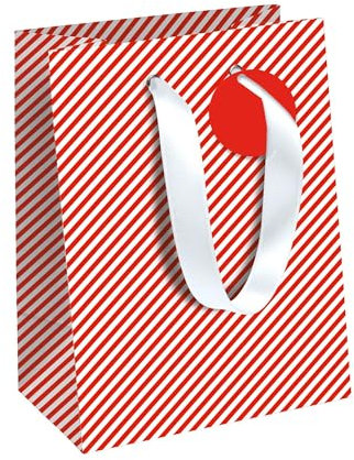 Clairefontaine X-34650-3C - Geschenktasche - Tüte Excellia, Format Medium 21,5x10,2x25,3 cm, 210g, Streifen in Rot und Weiß, Eurowrap, 1 Stück
