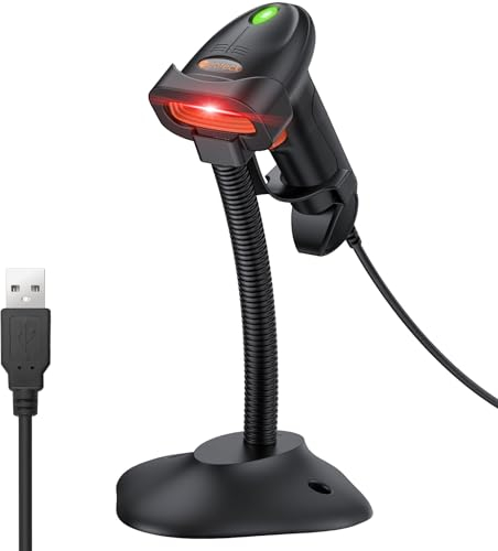 Neoteck 1D Barcode Scanner, Barcode-Leser, Pistole, USB, automatisch, mit verstellbarer Halterung, Laser, hohe Geschwindigkeit, POS, Freisprecheinrichtung und für Lager, Bibliothek, Supermarkt