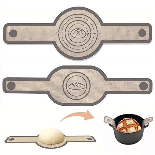 2 Pièces Élingue à pain ovale et ronde en silicone pour cocotte, tapis de cuisson anti-adhésif en silicone avec longues poignées, doublure de feuille de cuisson pour transférer la pâte, outil cuisson