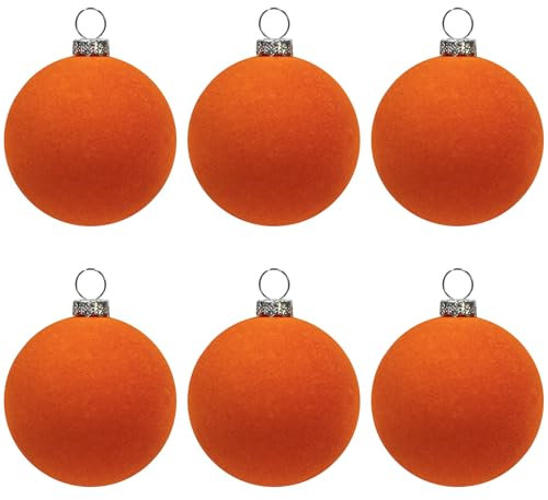 6 stück kunstoff Velvet weihnachtskugeln samt 6cm für Weihnachtsbaum christbaumkugeln Weihnachten deko Tish (orange)