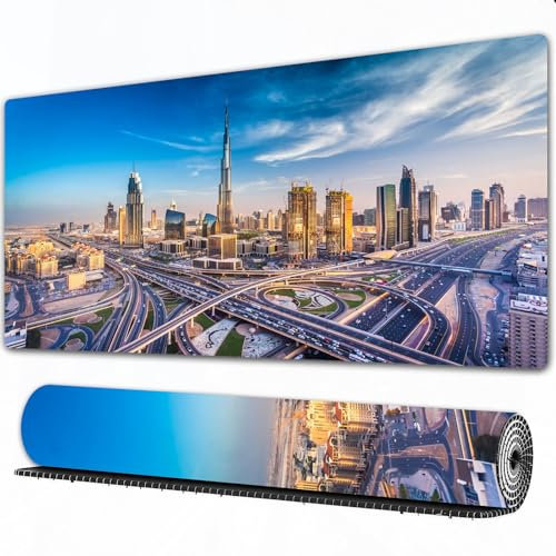 EOMKSE Mouse Pad Gaming Large Desk Pad Washable Mouse Pad Laptop Desk Mat,Dubai skyline with beautiful city close to it's busiest highway on traff,Home Mouse Pad with Anti-Slip Rubber Base,16x35.5 in