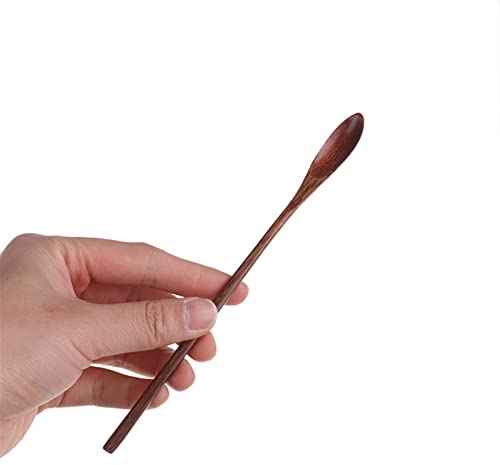 HJUGHPN Cucharillas Cafe Cuchara de café de Mango Largo, vajilla Creativa de Madera Maciza, Barra agitadora, té de la Leche, Leche, Miel, Cuchara pequeña de Madera