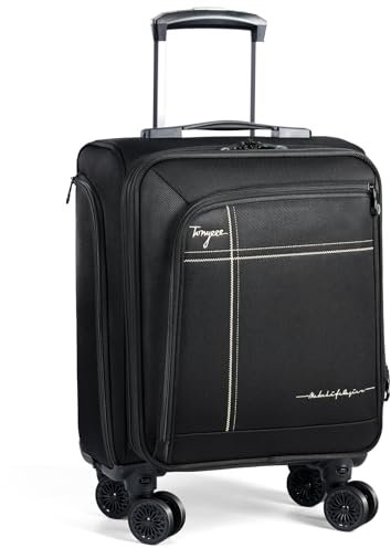 Tonyeee Handgepäck Koffer mit abnehmbaren Rollen, 18 Zoll Weichgepäck Trolley, Kabinenkoffer erweiterbar, Leichter Rollkoffer für Kurztrips und Flugreisen, Airline zugelassen, Schwarz