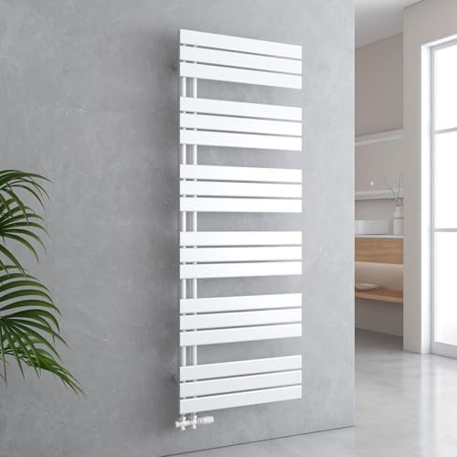 EMKE Scaldasalviette termoarredo piatto,Termoarredo da Bagno,1599 x 600 mm,Bianco,collegamento laterale,958W,radiatore scaldasalviette ad acqua calda