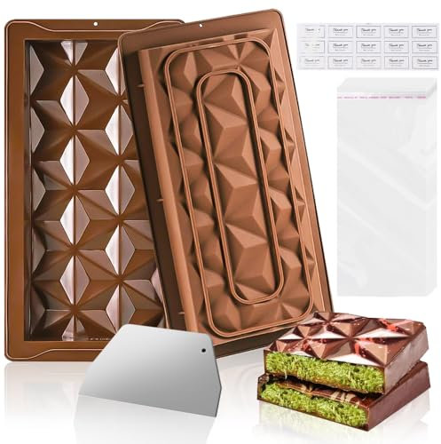 XHYASD 2PCS Silicone Deep Chocolate Bar Moulds, Chocolate Bar Moulds with a Spatula, Reusable Mould for Baking