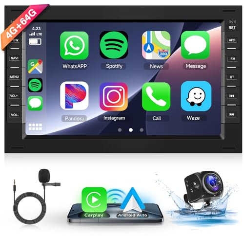Hodozzy 4G+64G Android Radio para VW T5 Golf 4 Bora Polo Passat B5 Jetta Seat Peugeot 307 Ford Galaxy, 7 Pulgadas Pantalla Táctil con Carplay Android Auto GPS WiFi Bluetooth FM/RDS DSP Canbus Cámara