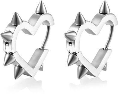 Irikdescia Gothic Spike Silber Ohrringe Herz, Punk Emo Grunge Y2K Schmuck, Retro Herzform Ohrringe, Vintage Steampunk Schmuck Damen Accessoires, Plated Dangle