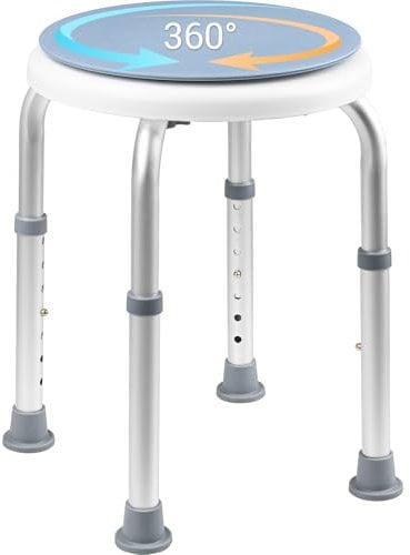 Sgabello Doccia girevole a 360°，Sedia per Doccia Alluminio con Piedini in Gomma Antiscivolo, Sgabello da Doccia Altezza Regolabile 36-52 cm fino a 136 KG, Sgabello da Bagno per Anziani e Disabili Blu